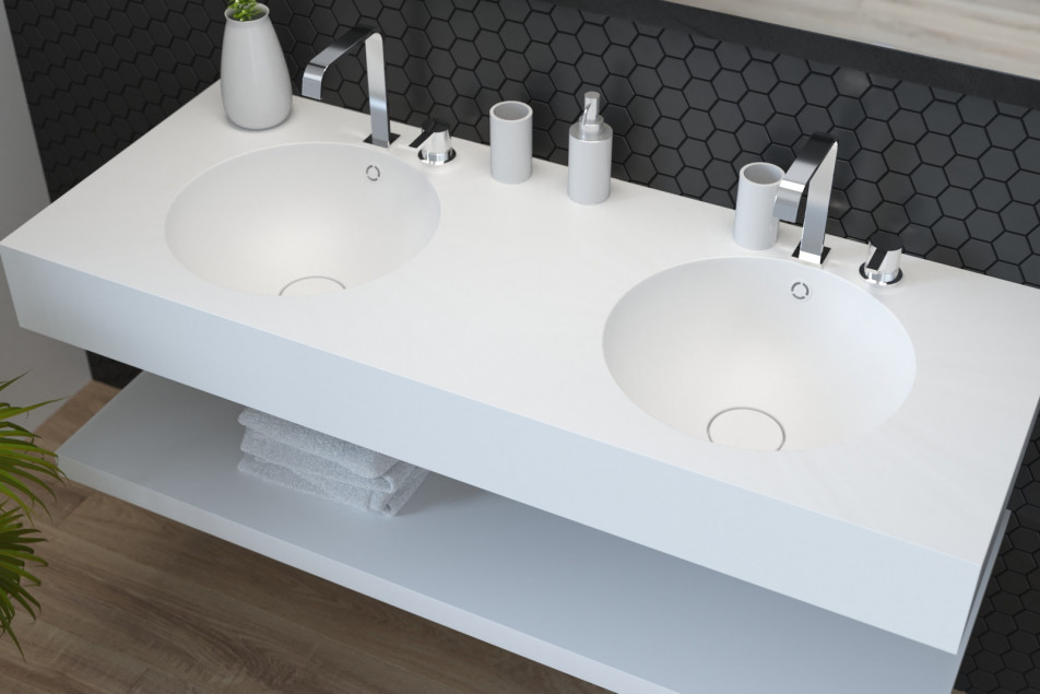 BRUNY single washbasin in CORIAN® seen from the side