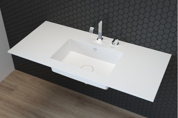 Simple vasque sur plan HUMMOCK en CORIAN® vue de côté