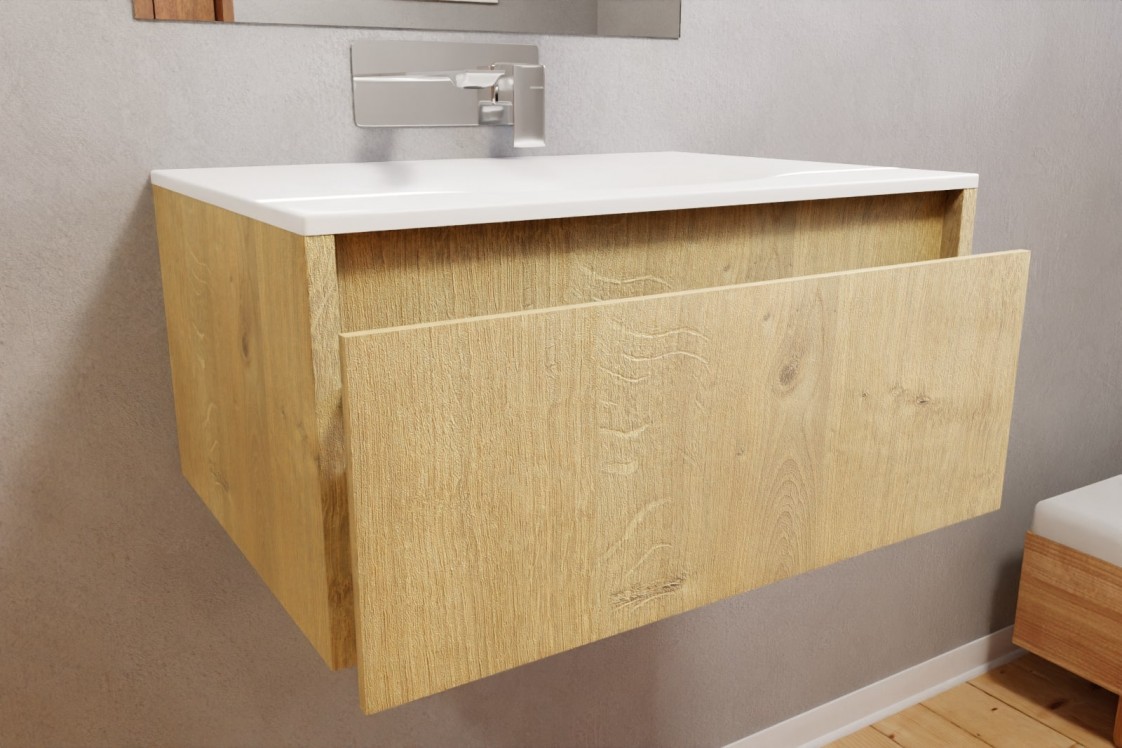 Oak Jura Rivage 1-drawer single washbasin unit 60 front view