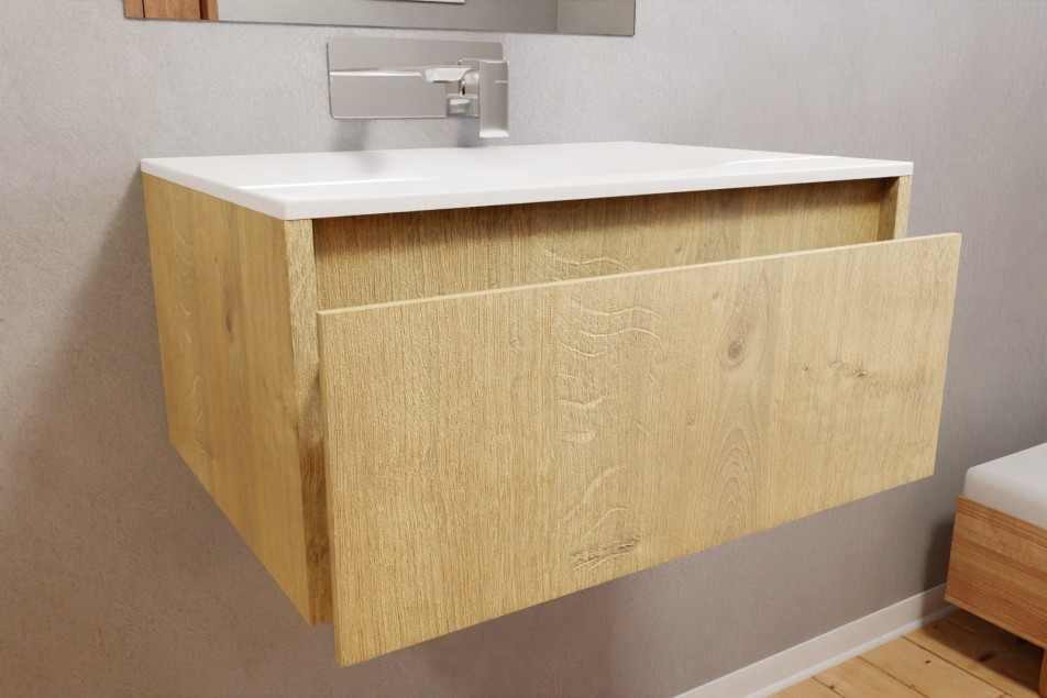 Oak Jura Rivage 1-drawer single washbasin unit 60 side view right