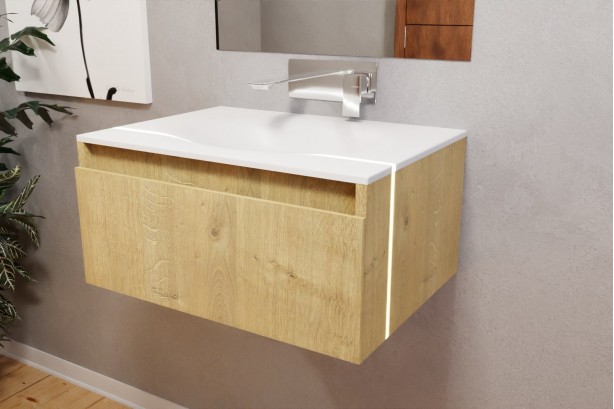 Oak Jura Rivage 1-drawer single washbasin unit 60 side view left