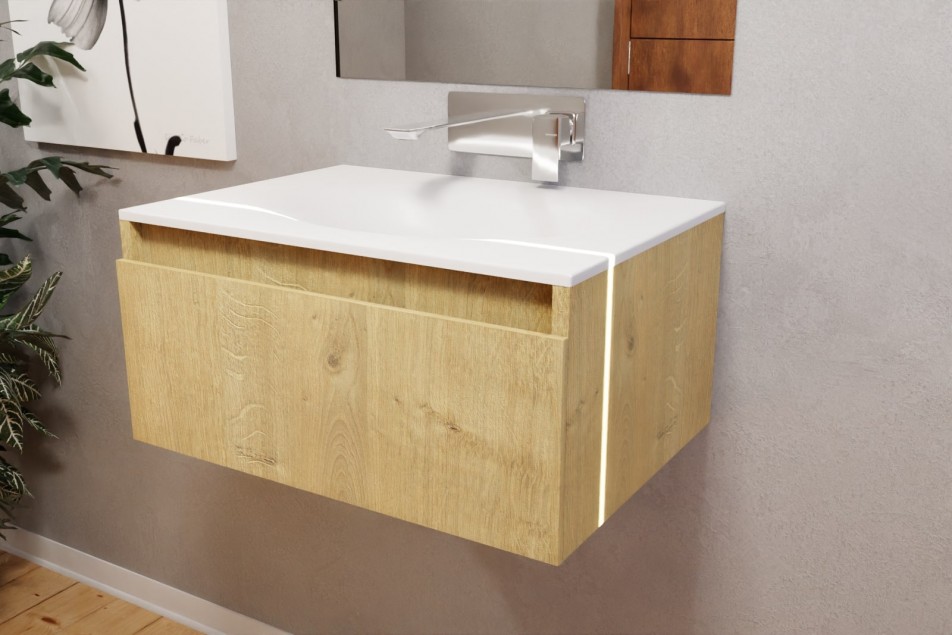 Oak Jura Rivage 1-drawer single washbasin unit 60 side view left