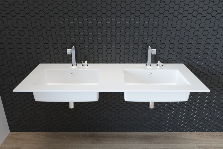 HUMMOCK double washbasin in CORIAN® front view