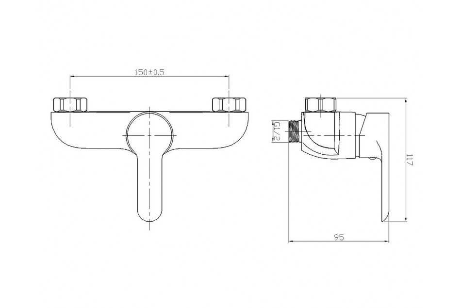 Technical drawing of the King Chrome design wall-mounted shower mixer Kramer®.