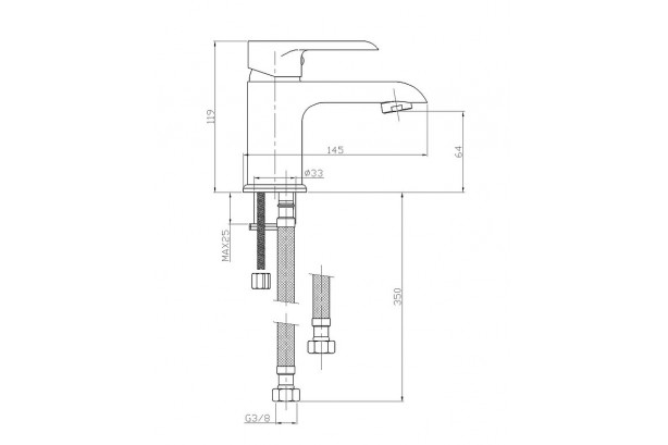 Technical drawing for King Chrome small model Kramer® design mixer tap