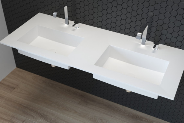 CALYPSO double washbasin in Krion® seen from the side