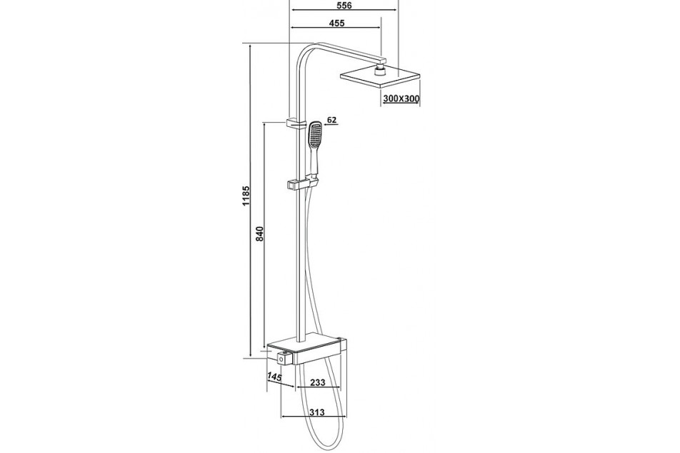 Technical drawing for Gossip CHROME thermostatic pvc platform shower column