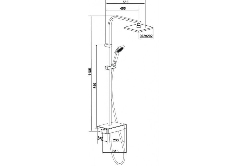 Technical drawing for Kramer® Gossip CHROME platform thermostatic shower column model S