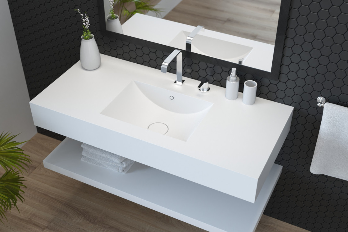 MELVILLE single washbasin in CORIAN® seen from the side