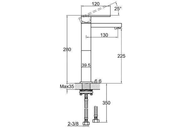 Technical drawing for Gossip Matte Black single-hole mixer for raised Kramer® washbasin
