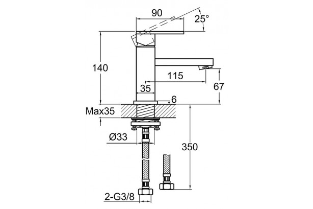 Technical drawing for Kramer® Gossip Matte Black single-hole mixer, small model