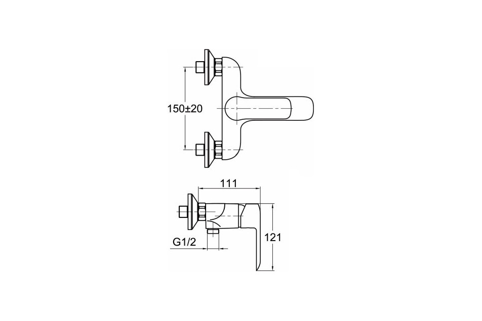Technical drawing for Kramer® Wall-mounted Matte Black Colors shower mixer