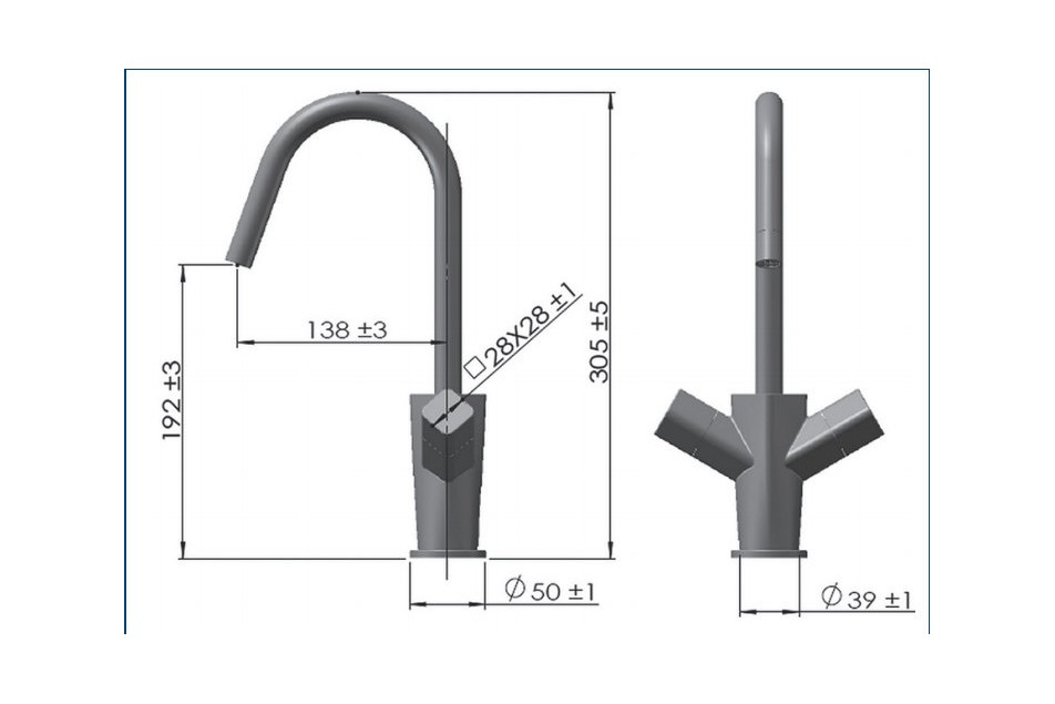 Technical drawing of Kramer® Single hole mixer Black Mat Colors mobile tube spout