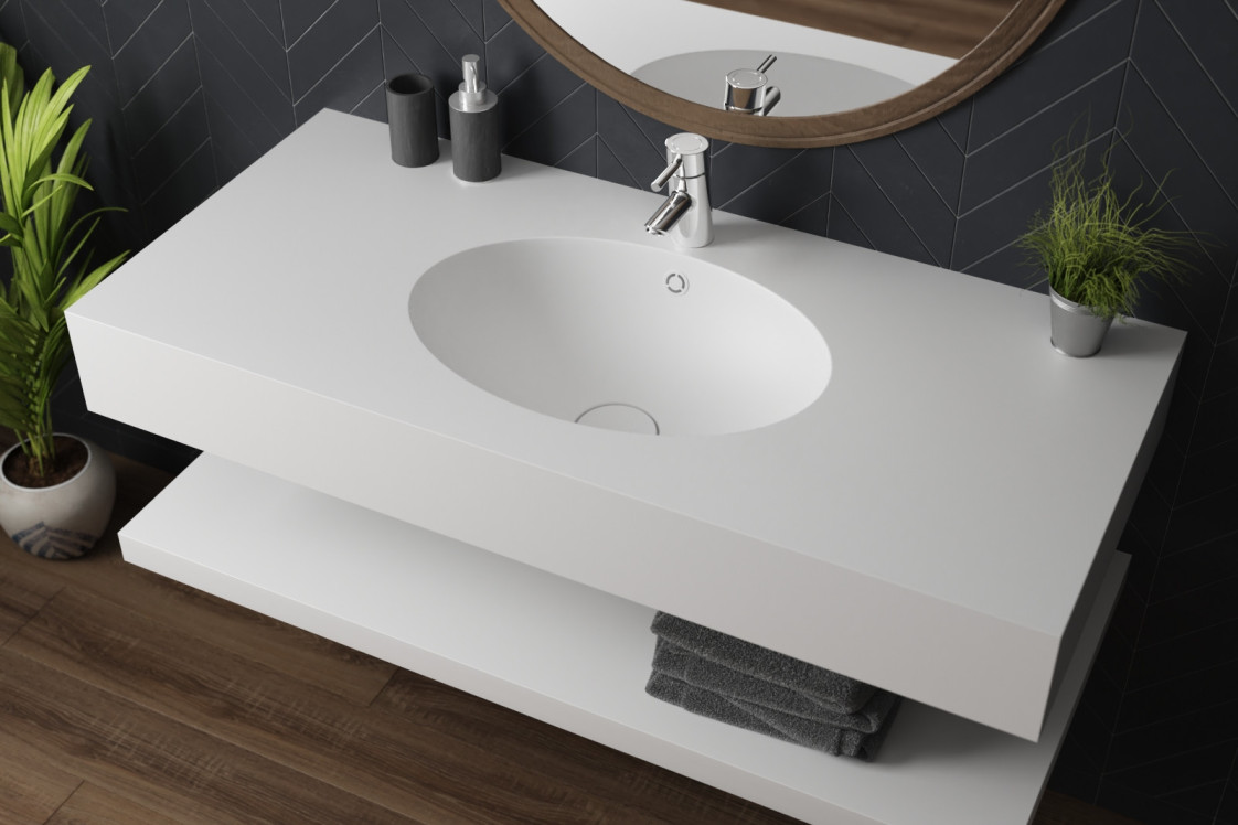 CAPELOCK single washbasin in CORIAN® seen from the side
