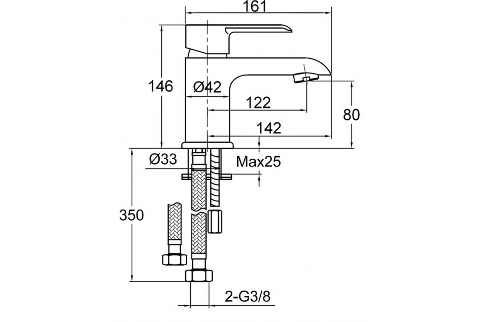 Technical drawing for Kramer® Colors Matte Black single-hole mixer