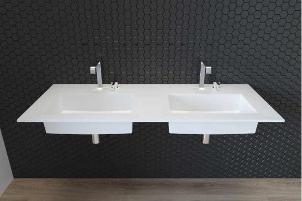CALYPSO double washbasin in Krion® seen from the side