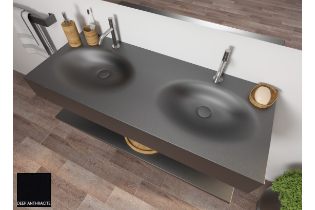 PERLE dual sink unit in deep antracite CORIAN® side view