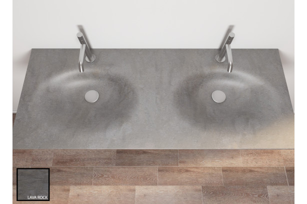 PERLE dual sink unit in lava rock CORIAN® side view