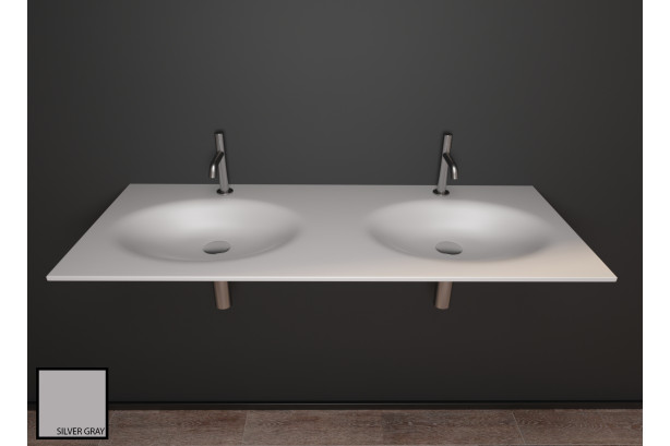 PERLE dual sink unit in Silver Gray CORIAN® front view