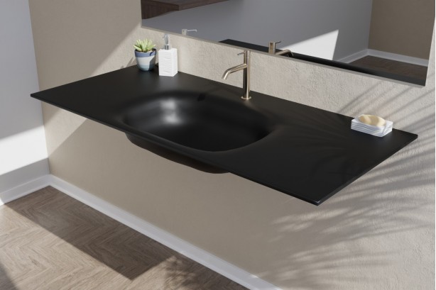 Corian® ISLAND single washbasin black vanity unit side view