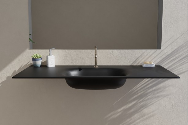Plan Vasque simple Corian® ISLAND noire sur-meuble vue de côté