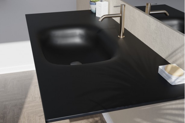 an Vasque simple Corian® ISLAND noire sur-meuble vue de côté