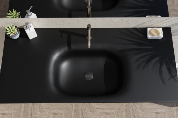Corian® ISLAND single washbasin black vanity unit top view