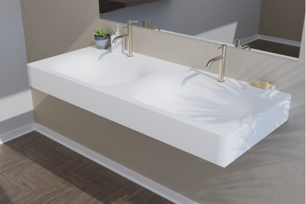 White ISLAND double washbasin - side view