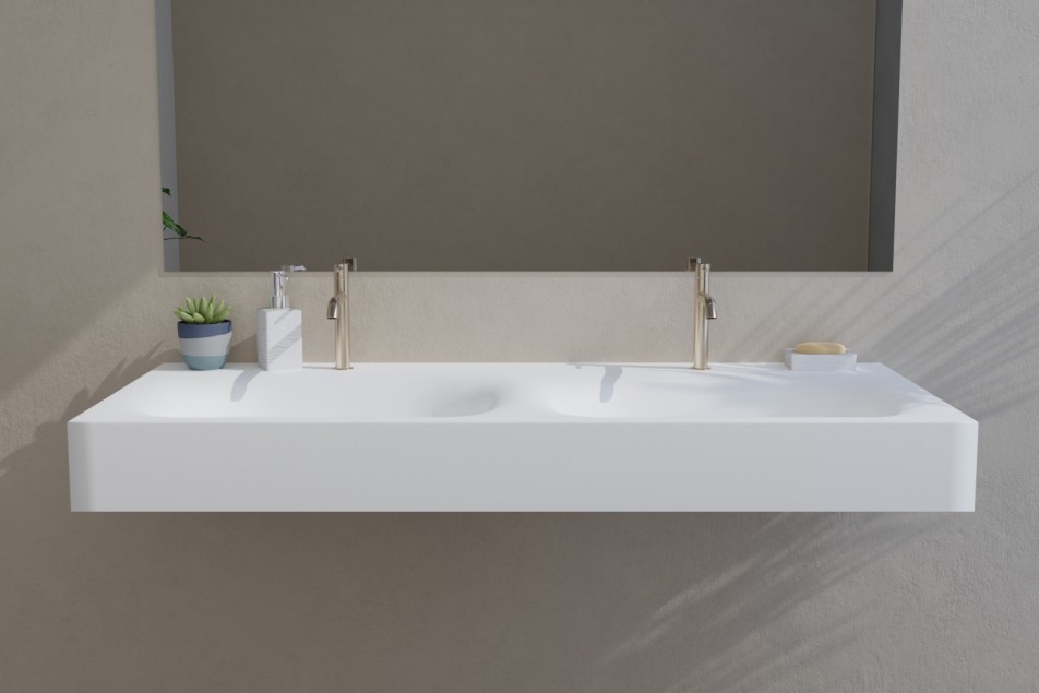 White ISLAND double washbasin - front view