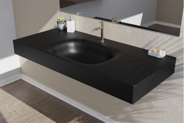 ISLAND black freestanding Corian® washbasin countertop side view