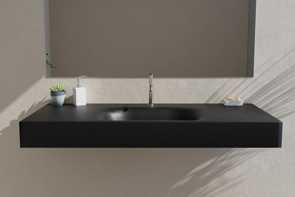 ISLAND black freestanding Corian® washbasin countertop front view