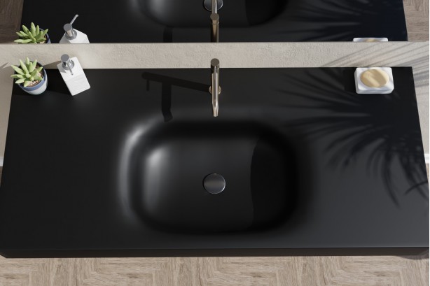 ISLAND black freestanding Corian® washbasin countertop top view