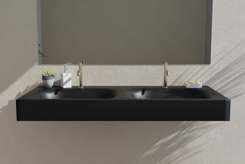 Black ISLAND double washbasin - front view