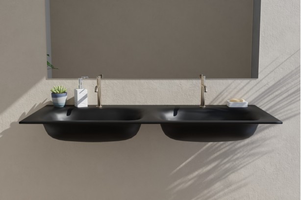 Double Vasque Corian® ISLAND noire sur-meuble vue de côté