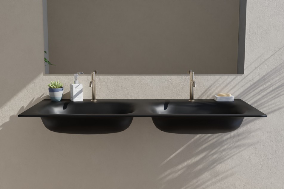 Black ISLAND double washbasin - front view