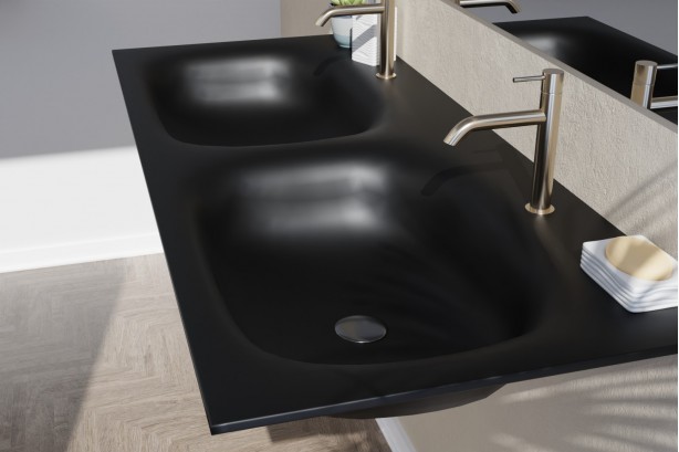 Black ISLAND double washbasin - side view