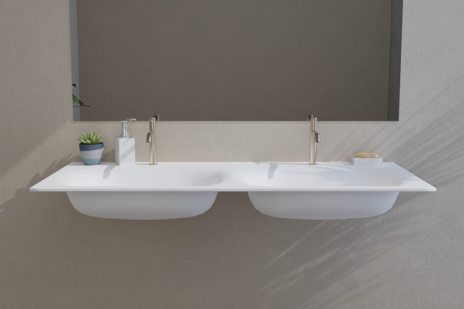 White ISLAND double washbasin - front view