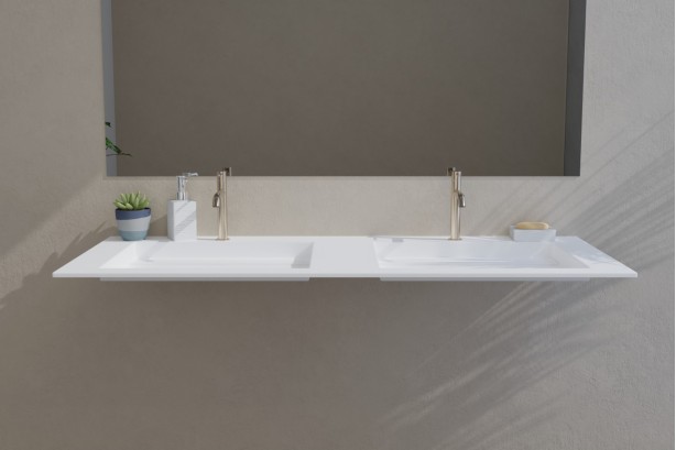 HOUAT double Corian® basin on cabinet side view