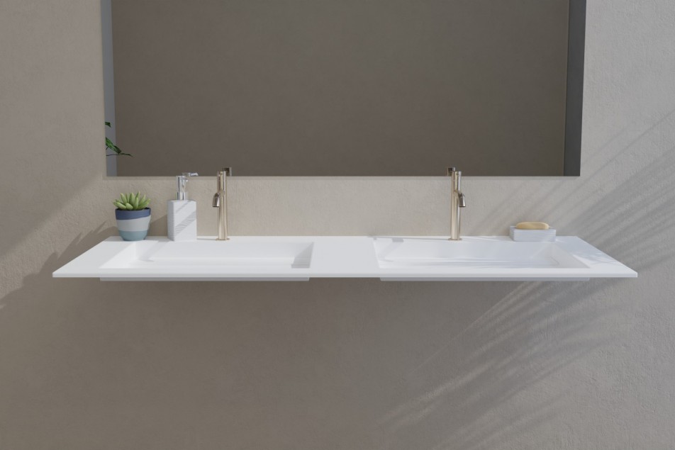 HOUAT double Corian® basin on cabinet front view