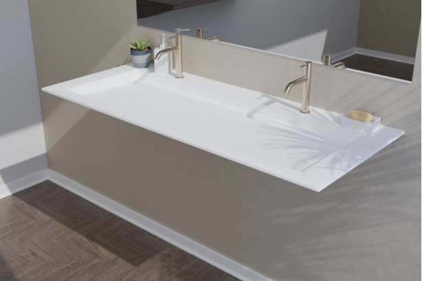 Plan vasque Corian® XL HOUAT sur meuble vue de côté