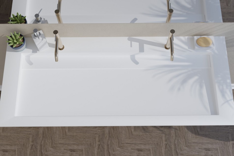 Plan vasque Corian® XL HOUAT sur meuble vue de dessus
