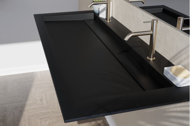 Plan vasque noir Krion® XL HOUAT sur meuble vue de côté