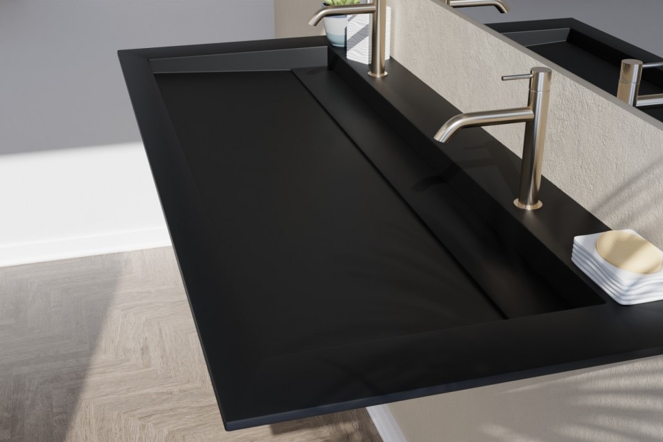 Krion® XL HOUAT black washbasin countertop, side view