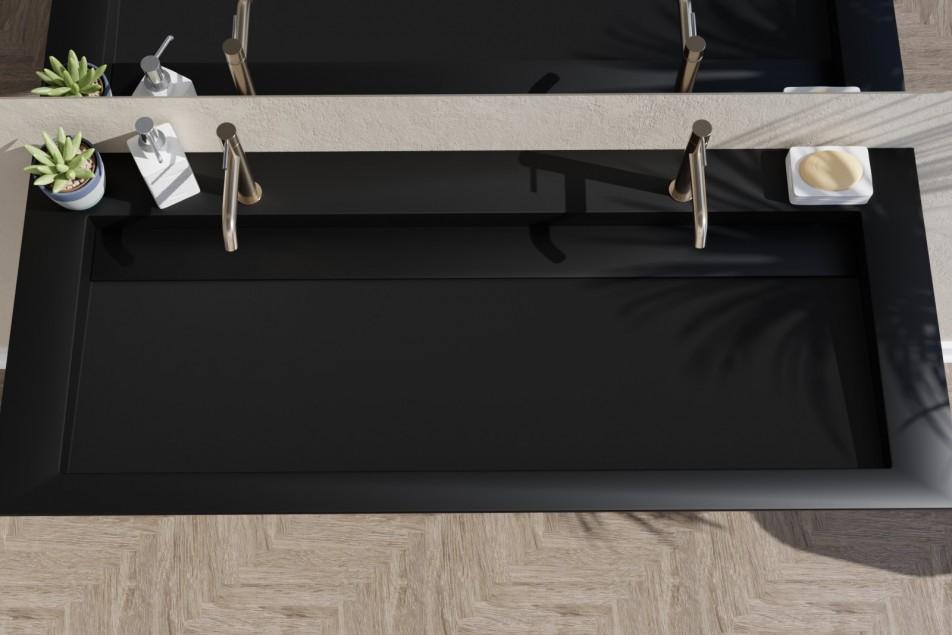 Plan vasque noir Krion® XL HOUAT sur meuble vue de dessus