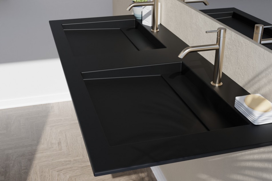 Double vasque noir Krion® XL HOUAT sur meuble vue de côté