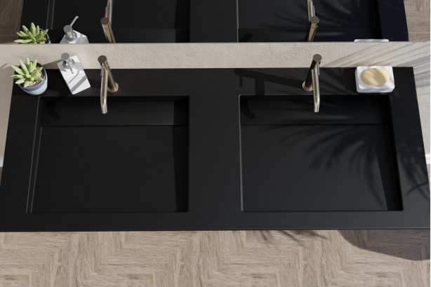 Double vasque noir Krion® XL HOUAT sur meuble vue de dessus