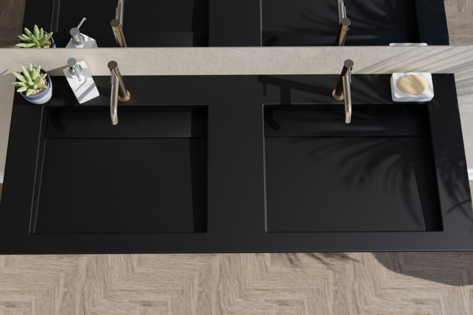 Double vasque noir Krion® XL HOUAT sur meuble vue de dessus