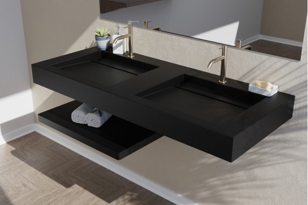 Black double washbasin Krion® XL HOUAT side view