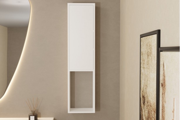 KRION® solid surface wall column 1 door 3 shelves front view