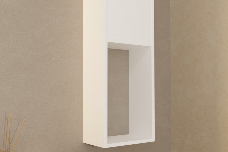 KRION® solid surface wall column 1 door 3 shelves side view of the niche